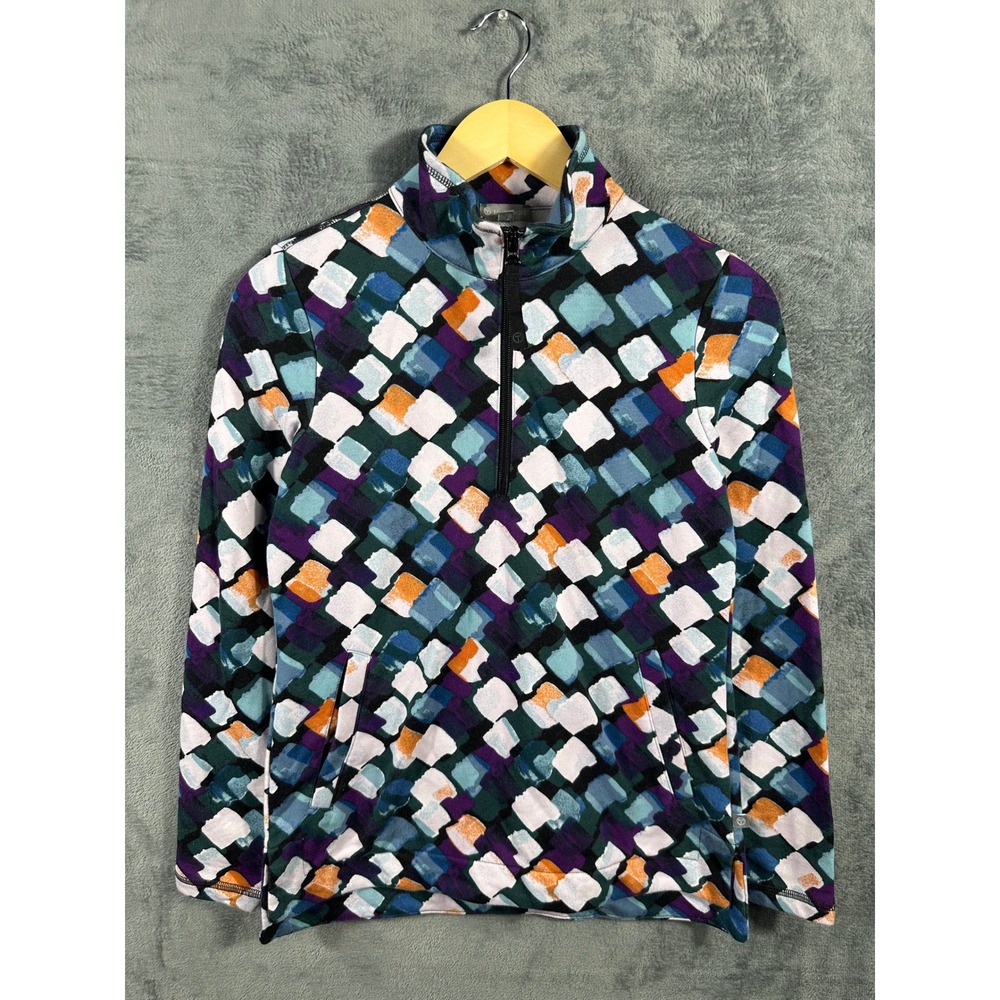 T by Talbots XS Quarter Zip Pullover Geometric Mosaic Print Activewear Top